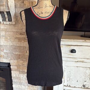 Goldie Lewinter rainbow tipped black crewneck tank top